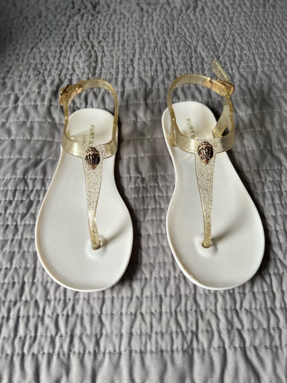 Kurt Geiger Gold Glitter Jelly T-Strap Sandals